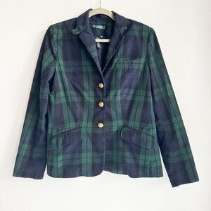 Lauren Ralph Lauren Blackwatch Plaid Blue Green Cotton Blazer 12